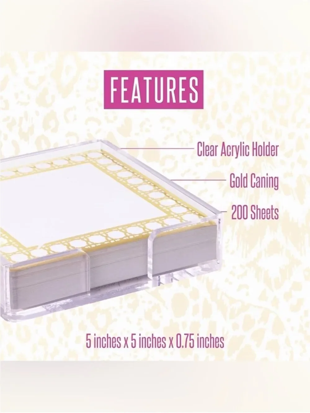 Lilly Pulitzer Office White Metallic Gold Tone Trim Acrylic Stationery Note Pad